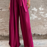 WW | Fashion Unifarben Falten Lose Mittlere Taille Weite Bein Einfarbige Hosen - 4 Farben