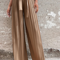 WW | Fashion Unifarben Falten Lose Mittlere Taille Weite Bein Einfarbige Hosen - 4 Farben