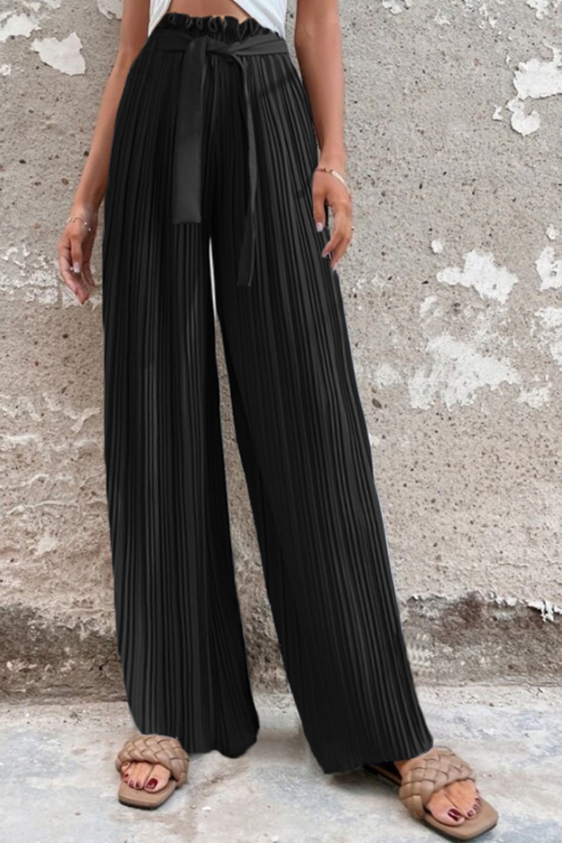 WW | Fashion Unifarben Falten Lose Mittlere Taille Weite Bein Einfarbige Hosen - 4 Farben