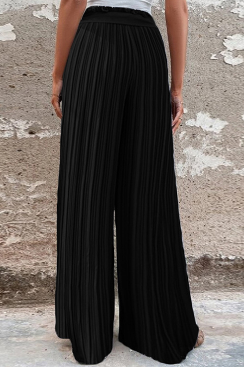 WW | Fashion Unifarben Falten Lose Mittlere Taille Weite Bein Einfarbige Hosen - 4 Farben