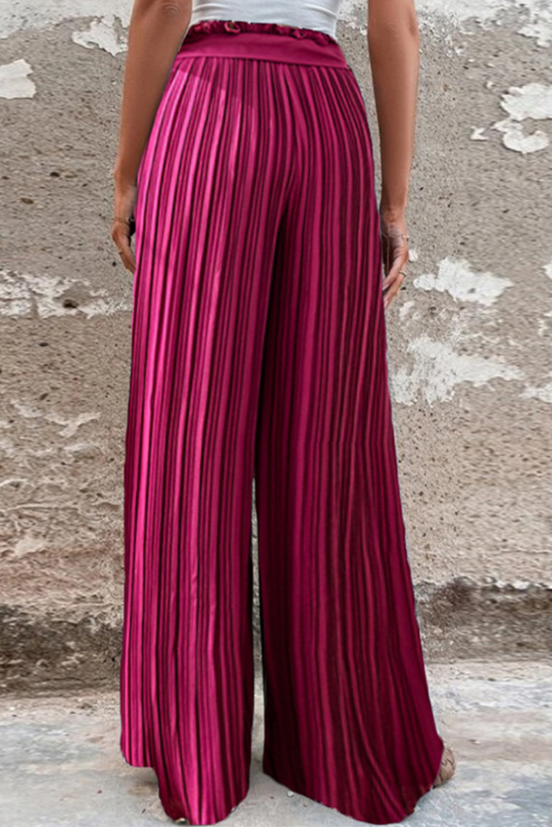 WW | Fashion Unifarben Falten Lose Mittlere Taille Weite Bein Einfarbige Hosen - 4 Farben