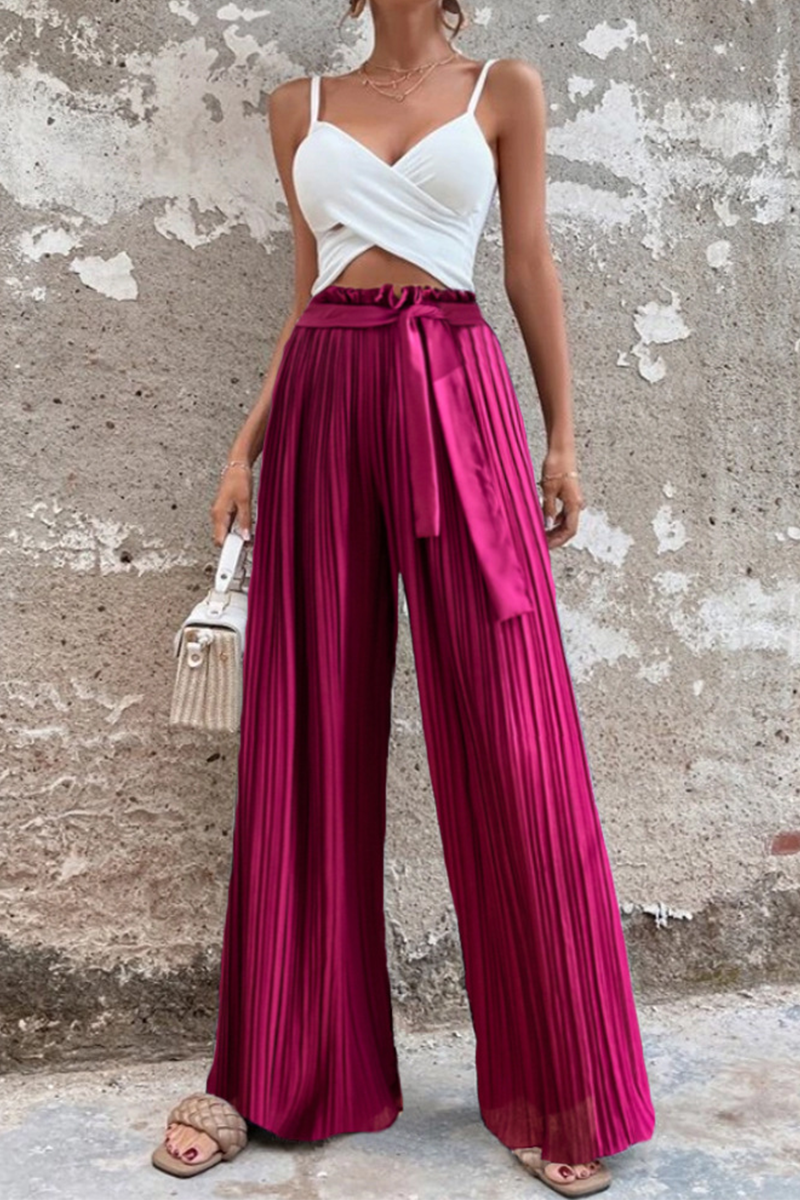 WW | Fashion Unifarben Falten Lose Mittlere Taille Weite Bein Einfarbige Hosen - 4 Farben