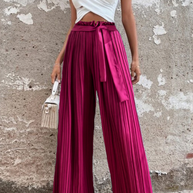 WW | Fashion Unifarben Falten Lose Mittlere Taille Weite Bein Einfarbige Hosen - 4 Farben