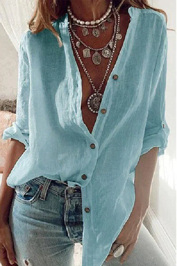 WW | Fashion Solid Bluse mit V-Ausschnitt