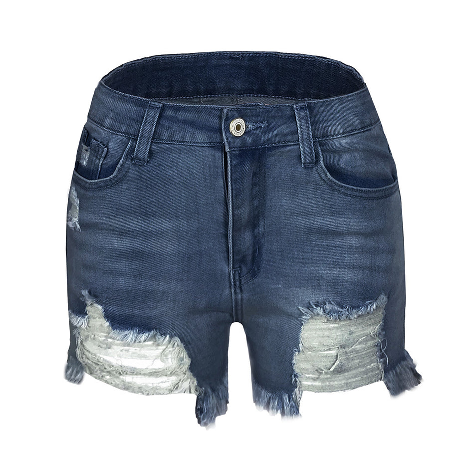 Damen Jeansshorts im lässigen Vintage-Stil mit fransigem Saum und modischen Rissdetails WW