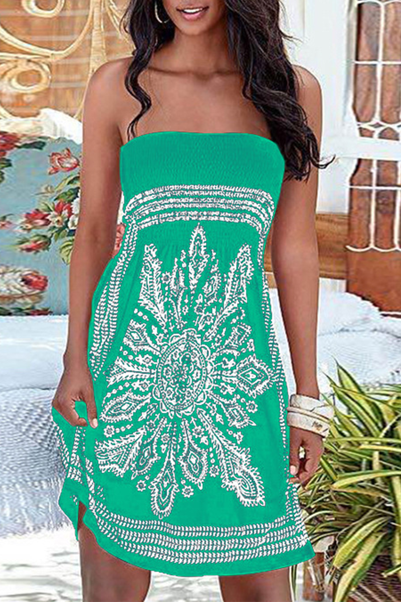 WW | Trägerlose Patchwork Kleid mit Vintage Druck