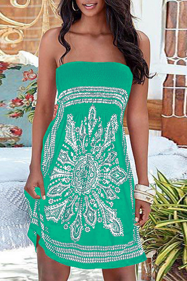 WW | Trägerlose Patchwork Kleid mit Vintage Druck
