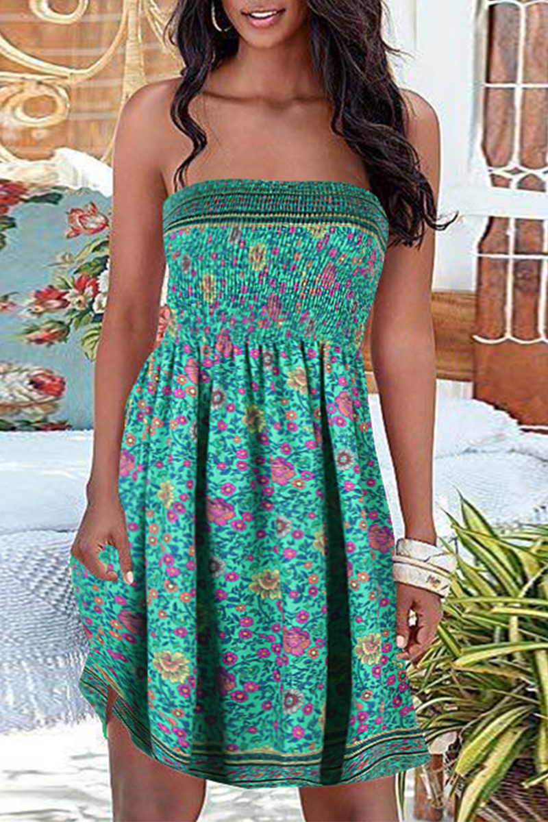 WW | Trägerlose Patchwork Kleid mit Vintage Druck
