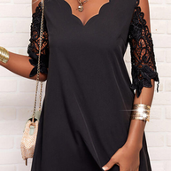 WW | Lässig Einfarbig Spitze V-Ausschnitt Gerade Kleider - 3 Farben