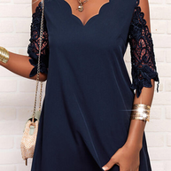 WW | Lässig Einfarbig Spitze V-Ausschnitt Gerade Kleider - 3 Farben