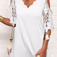 WW | Lässig Einfarbig Spitze V-Ausschnitt Gerade Kleider - 3 Farben