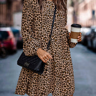 WW | Bequemen Langarm Kleid mit Leopardenmuster