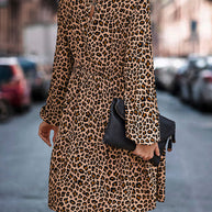 WW | Bequemen Langarm Kleid mit Leopardenmuster