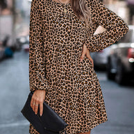 WW | Bequemen Langarm Kleid mit Leopardenmuster