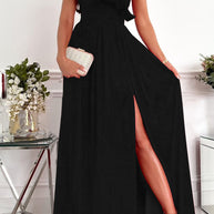 WW | Sexy Elegante Druck Patchwork Rüsch Schräger Kragen Kleider