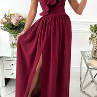 WW | Sexy Elegante Druck Patchwork Rüsch Schräger Kragen Kleider