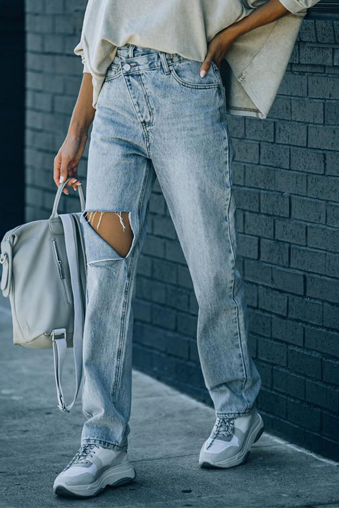 WW | Entspannt Solid Riss Gerade Denim Jeans
