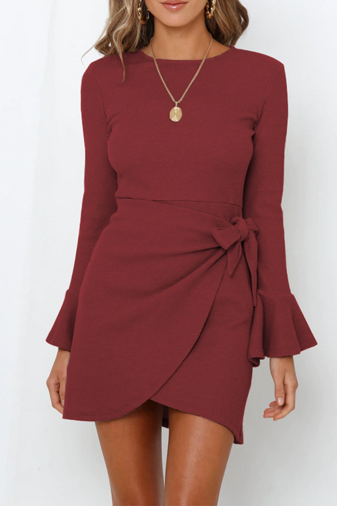 WW | Mode Solid Bandage O Hals Unregelmäßiges Kleid Kleider