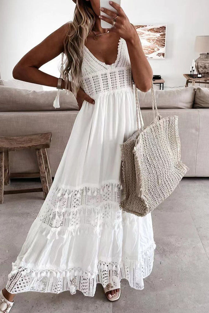 WW | Sexuelle Einfarbige Patchwork Spaghetti-Träger Kleid Kleider