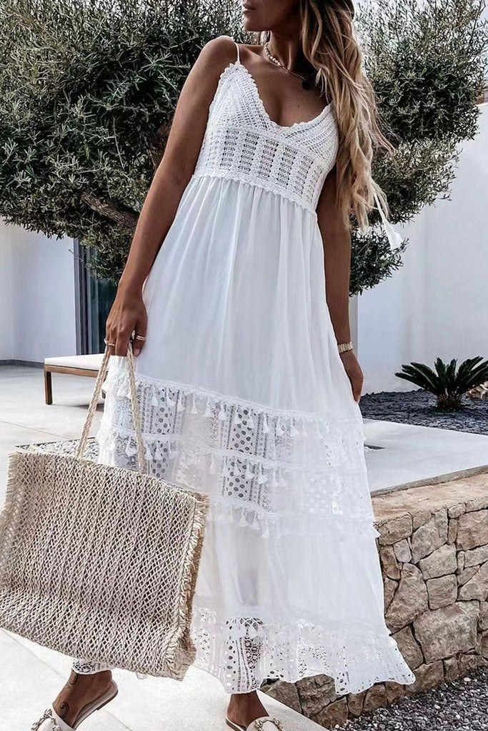 WW | Sexuelle Einfarbige Patchwork Spaghetti-Träger Kleid Kleider