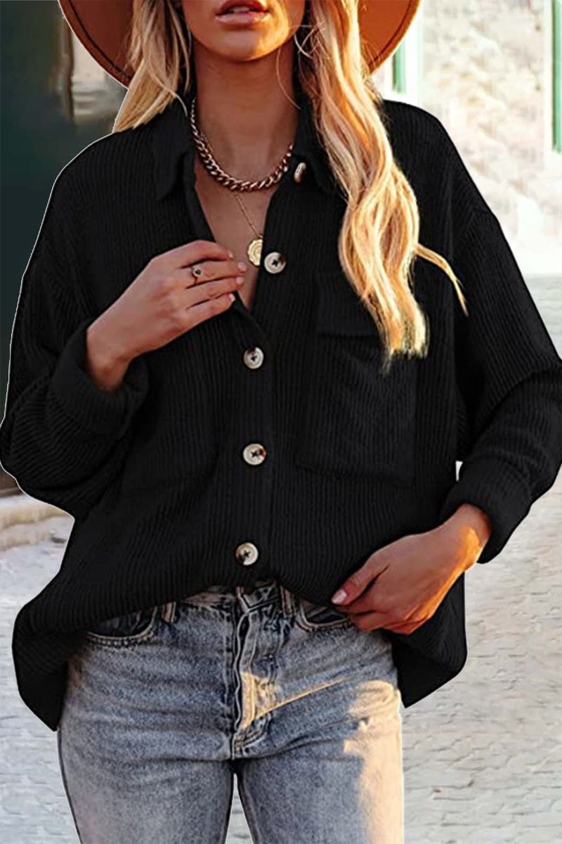 W&W Mode | Geschnittene Cordjacke Mit Umgelegtem Kragen Für  Frauen