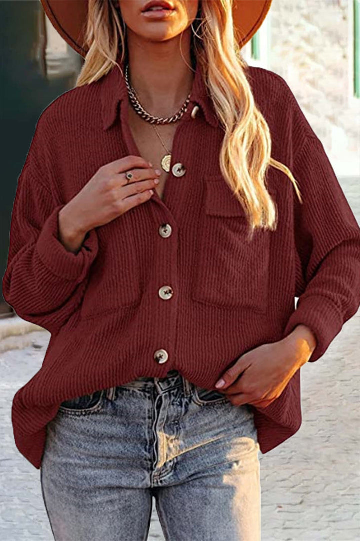 W&W Mode | Geschnittene Cordjacke Mit Umgelegtem Kragen Für  Frauen