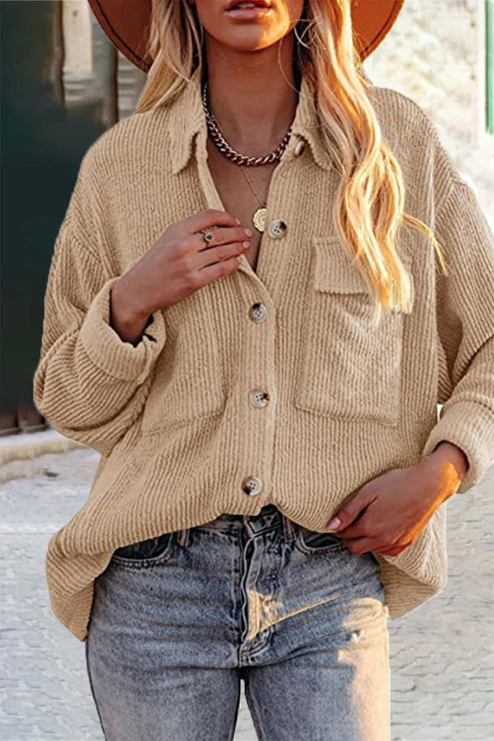 W&W Mode | Geschnittene Cordjacke Mit Umgelegtem Kragen Für  Frauen