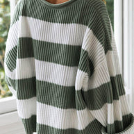 Angel™ - Modische süße gestreifte Kontrast-O-Ausschnitt Pullover
