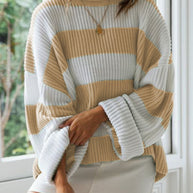 Angel™ - Modische süße gestreifte Kontrast-O-Ausschnitt Pullover