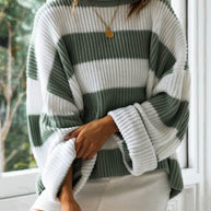 Angel™ - Modische süße gestreifte Kontrast-O-Ausschnitt Pullover