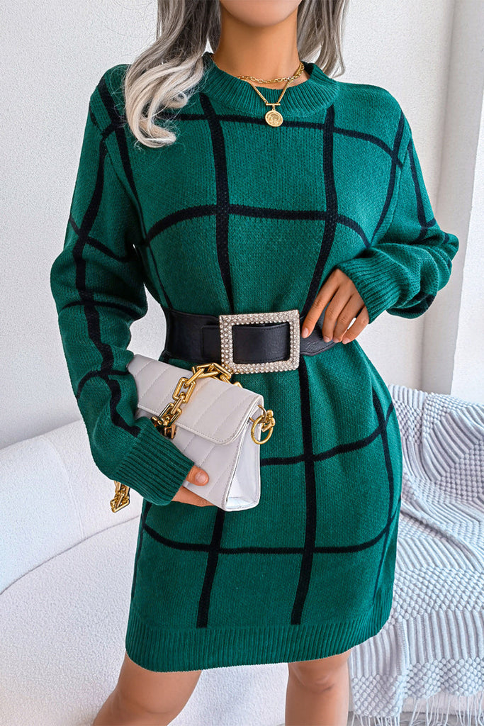WW | Street Plaid Gestreift Kontrast O Hals One Step Rock Kleider