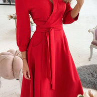 WW | Elegante Druckdruck Umgeschlagener Kragen A-Linie Kleider