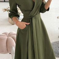 WW | Elegante Druckdruck Umgeschlagener Kragen A-Linie Kleider