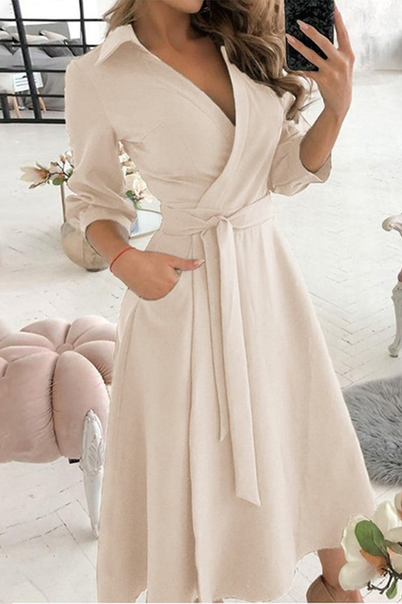 WW | Elegante Druckdruck Umgeschlagener Kragen A-Linie Kleider