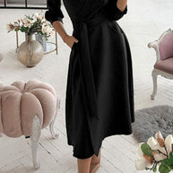 WW | Elegante Druckdruck Umgeschlagener Kragen A-Linie Kleider