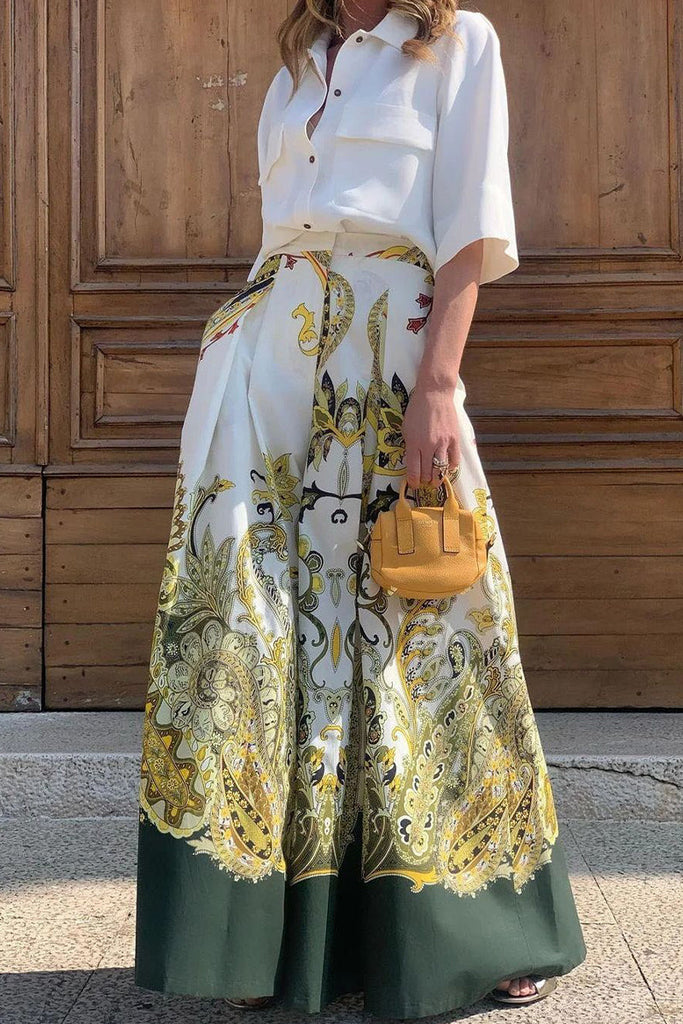 WW | Elegante Florale Tasche Umgeschlagener Kragen Halblangarm Zweiteilig