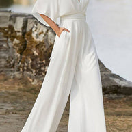 WW | Elegante Einfarbige V-Ausschnitt Boot Cut Jumpsuits