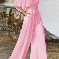 WW | Elegante Einfarbige V-Ausschnitt Boot Cut Jumpsuits