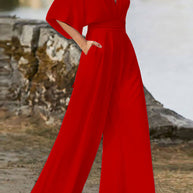 WW | Elegante Einfarbige V-Ausschnitt Boot Cut Jumpsuits
