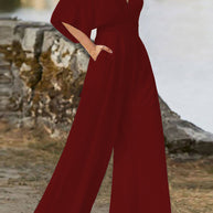 WW | Elegante Einfarbige V-Ausschnitt Boot Cut Jumpsuits