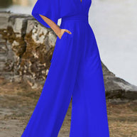 WW | Elegante Einfarbige V-Ausschnitt Boot Cut Jumpsuits
