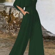 WW | Elegante Einfarbige V-Ausschnitt Boot Cut Jumpsuits