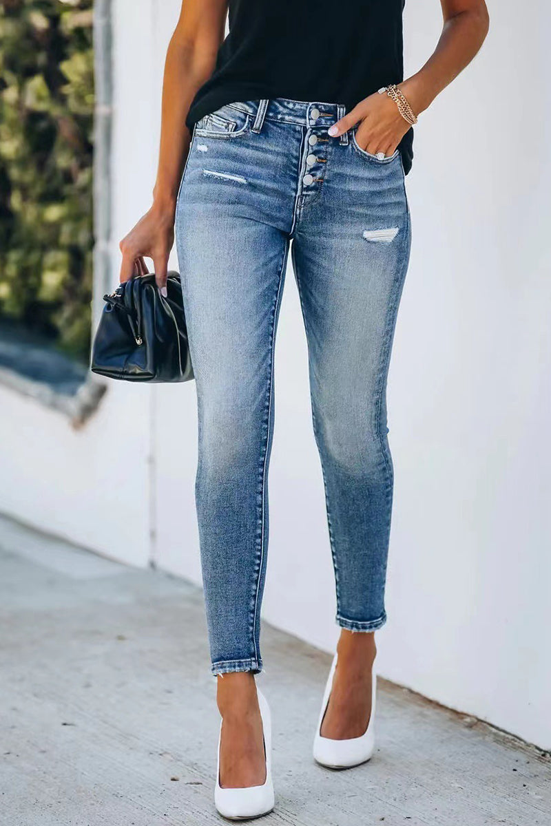 WW | Straßenfest Solide Knöpfe Solide Farbe Denim Jeans