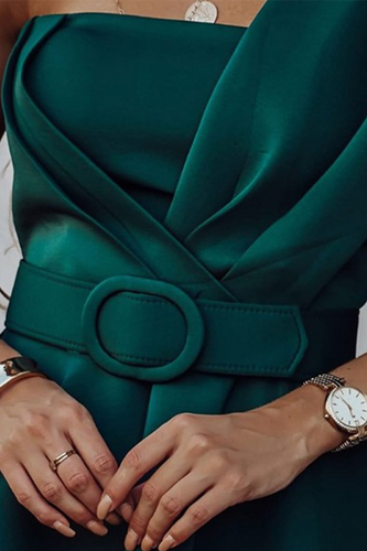 WW | Party Solid Patchwork Ein Schulter Taille Rock Kleider