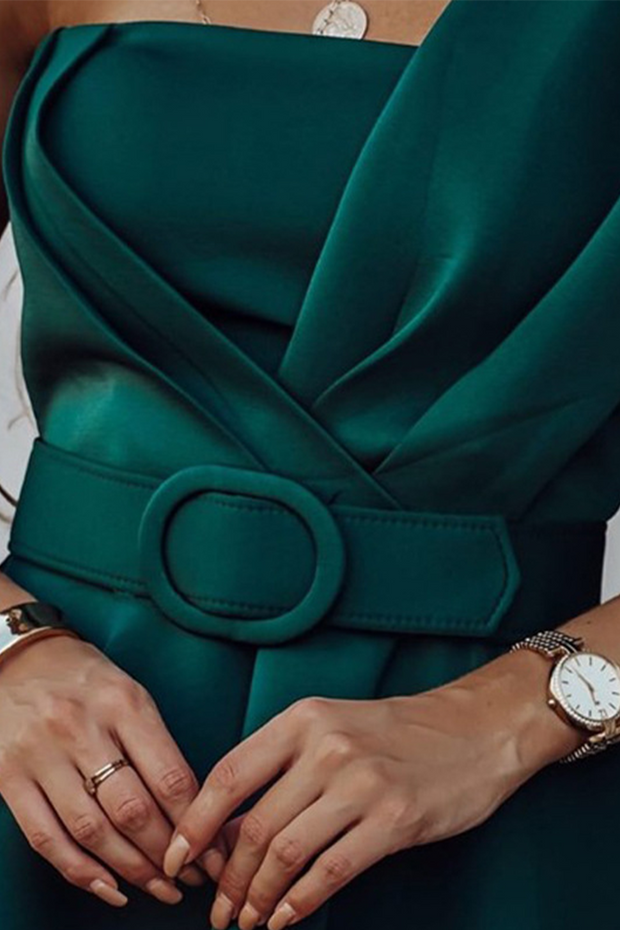 WW | Party Solid Patchwork Ein Schulter Taille Rock Kleider