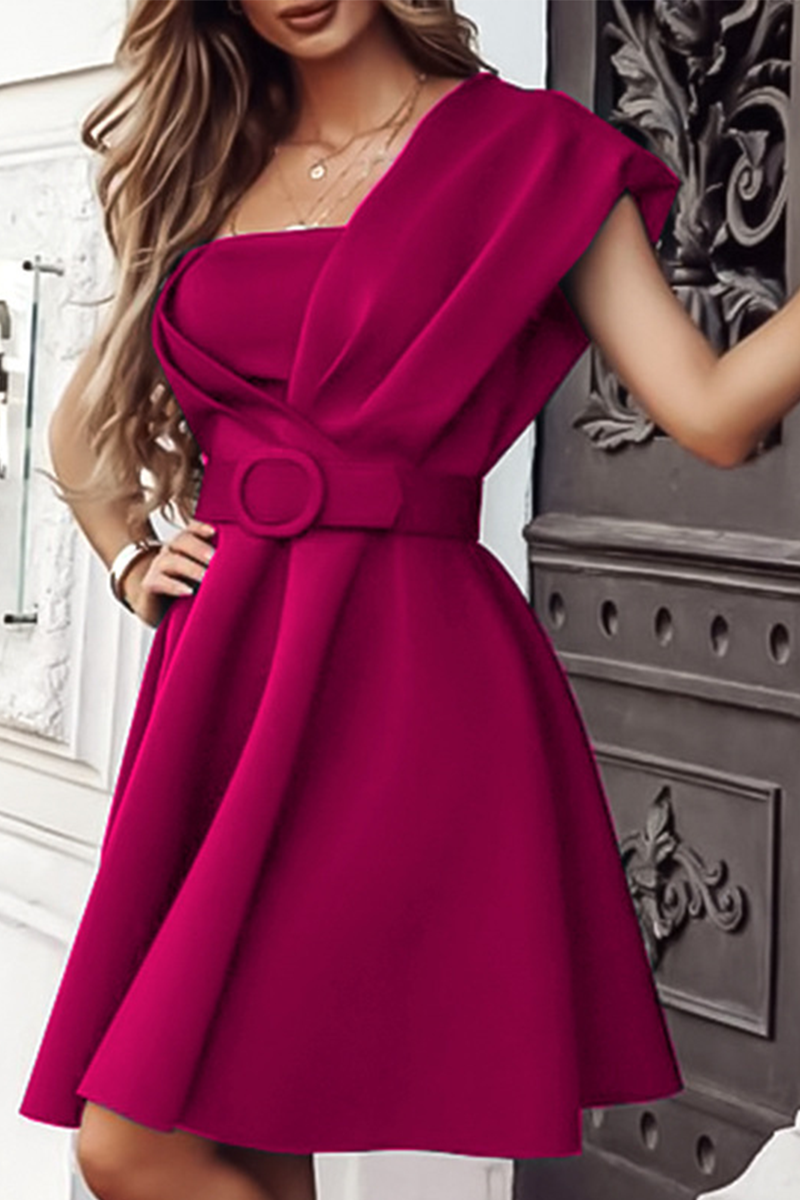 WW | Party Solid Patchwork Ein Schulter Taille Rock Kleider