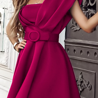 WW | Party Solid Patchwork Ein Schulter Taille Rock Kleider