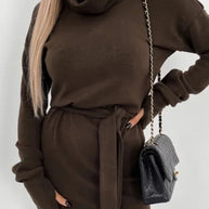 WW | Casual Solid Frenulum Turtleneck One Step Rock Kleider- 4 Farben