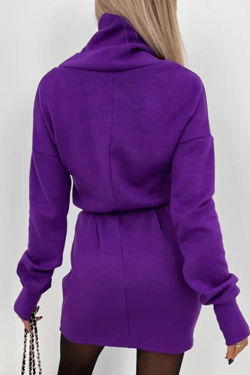 WW | Casual Solid Frenulum Turtleneck One Step Rock Kleider- 4 Farben