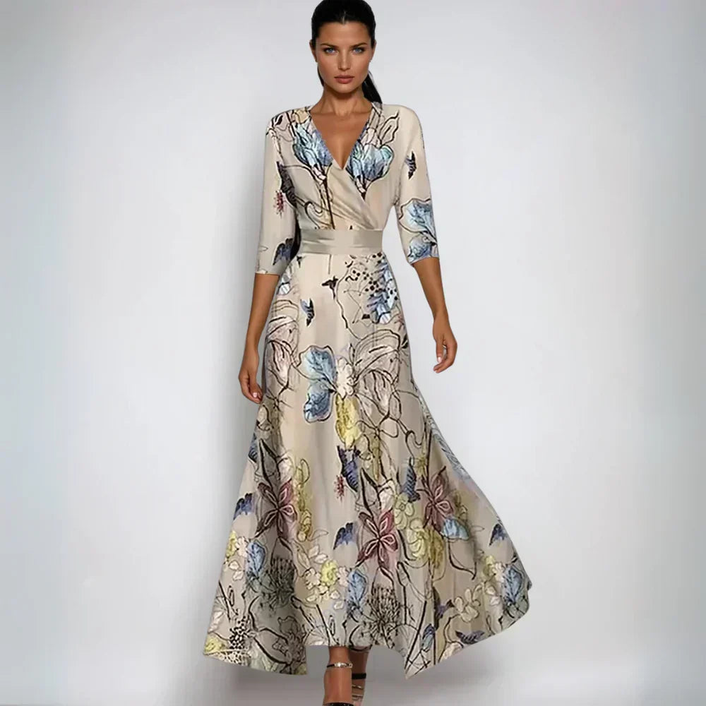 W&W Mode | Maxikleid Mit V-Ausschnitt Und Lebendigem Abstraktem Print Für Damen